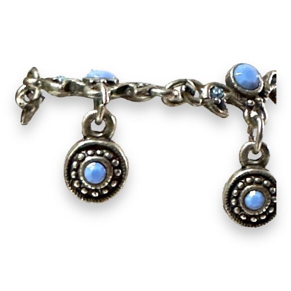 Premier Designs Vintage Antiqued Silver-tone Blue Rhinestone Charm Bracelet EUC - Picture 5 of 13